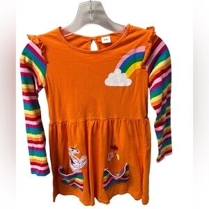 Wibacker Girls 8/9 Long Sleeve Stretchy Dress Twirly Skater Rainbow Unicorn